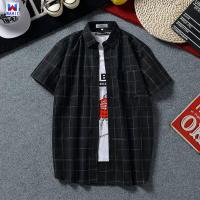 ราคา WAHID ฮ่องกงสไตล์ย้อนยุคชายเสื้อแขนสั้นเสื้อฤดูร้อนแฟชั่นเกาหลีเสื้อเชิ้ตแบรนด์เนม Harajuku BF สีดำเสื้อเชิ้ตลายสก๊อต Top (8197506663)