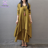 ราคา XIANG NIAN NI เดรสแขนยาวผู้หญิง เดรสผ้าลินิน เดรสแฟชั่นผญ สไตล์เกาหลี (5620578071)