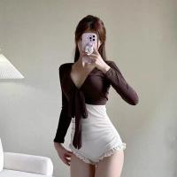 ราคา ชุดว่ายน้ำผู้หญิง ชุดว่ายน้ำวันพีช สีทูโทน และเสื้อคลุมผูกข้าง มี 2 สี น้ำตาล เขียว (21275291432)