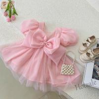 ราคา hot sale C32 Baby dress 0 3 5 years old girls dress summer new foreign style yarn skirt big bow short sleeve girl baby princess dress summer dress (20192541916)