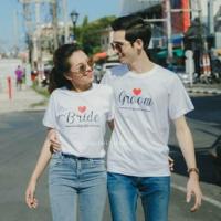 ราคา เสื้อยืด พิมพ์ลาย เสื้อยืดโอเวอร์ไซส์ S 5XL ผ้าฝ้าย 100 ชุดพรีเวดดิ้ง Groom Bride เสื้อคู่พรีเวดดิ้ง เสื้อยืดคู่สีขาว เสื้อยืดคู่รัก C008 ตัวละ S 5XL (20647310071)