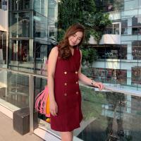 ราคา Weftloom Hannah Dress Suit ฮันน่าเดรสสูทแขนกุด ผ้าทวีต tweed สีแดงเลือดหมู maroon (12214330174)