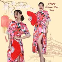 ราคา นางแบบใส่ชุดขาย Qipao Feather Mandarin Fusion Bohemian Style DReSS เดรสกี่เพ้า แต่งขนนก คอจีนกระดุมขดสไตล์แมนดาริน สวยใส่เทศกาลตรุษจีน แล้วยังใส่ได้ในทุกๆวัน ผ้าลายสวยโบฮีเมียนเบาๆ ผ้านุ่มลื่นผิวใส่ส 