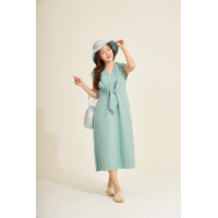 ราคา เดรสแขนสั้น คอวีกระดุมหน้า ผูกโบว์ช่วงเอว Something Simple รุ่น MAMUANG V neck short sleeves midi dress (20651888903)