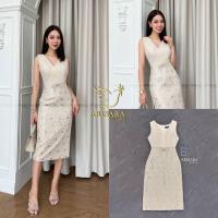 ราคา Arisara เดรสออกงาน เดรสสีครีมทอง ช่วงอกแต่งผ้าซีทรู กระโปรงปักเลื่อม (21272066977)