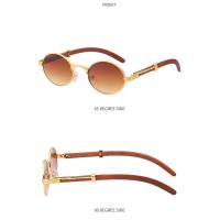 ราคา แว่นตากันแดดกรอบขนาดเล็กไม้เลียนแบบย้อนยุคสำหรับผู้หญิงผู้ชายแว่นกันแดดกรอบโลหะทรงรีเฉดสี Uv400 (20237592237)