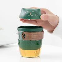 ราคา Cute Cat Travel Tea Set One Pot Three Cups Set Simple Kung Fu Tea Set Glass Teapot Tea Cup Outdoor Portable Tea Set (13699395782)