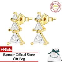 ราคา BAMOER 925เงินสเตอร์ลิงประณีตต้นคริสต์มาสต่างหูสามเหลี่ยมคริสตัลทองต่างหูเม็ดกลมสำหรับงานแต่งงานเครื่องประดับ SCE1268 (10172879677)