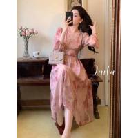 ราคา พร้อมส่งS XL HISOH ชุดเดรสสีชมพู เดรสลายดอก เดรสผ้าชีฟอง ชุดเดรสสาวอวบ ชุดเดรสใส่วันคริสต์มาส ชุดเดรสใส่วันตรุษจีน ชุดเดรสคลุมเข่า ชุดเดรส เดรสสีแดง เดรสแฟชั่น แฟชั่นสาวอวบ เดรสสไตล์เกาหลี เดรสยาว เดร