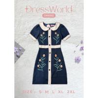 ราคา S XL 9392 งานป้าย Dress World เดรสสั้นคอบัว แต่งปักลายดอก งานปักสวยสุดๆ รีบจับจองน๊าา (21158936837)
