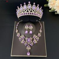 ราคา The Panda Jewelry Set Three Piece Bridal Purple Crown Necklace Earrings Bridal Dress Accessory Inlaid with Rhinestones Glittering Eardrops Decoration Headwear Necklaces Wedding (17124937212)