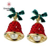 ราคา Gravitational Wave Women Rhinestone Wind Chime Bell Bow Faux Pearl Stud ต่างหู Xmas เครื่องประดับ Gift (16916679751)