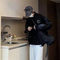 ราคา American retro baseball uniform mens autumn trendy brand ruffian handsome loose splicing leather jacket baseball collar pilot jacket trendy (20294855691)