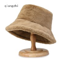 ราคา QZH หมวกชาวประมงขนเทียมอบอุ่นสำหรับผู้หญิง Topi Bucket ขนแกะอุ่นฤดูหนาว Topi Bucket ผ้ากำมะหยี่ขนปุย (17275622405)