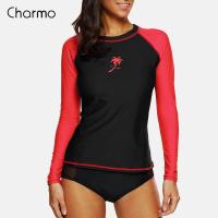 ราคา Charmo ชุดชุดว่ายน้ำผู้หญิงเล่น Rash Guard สำหรับผู้หญิงชุดสำหรับใส่เสื้อลายโต้คลื่นป้องกันผดผื่นแขนยาวเสื้อปั่นจักรยานเสื้อสำหรับใส่เล่นเซิร์ฟและเล่นชายหาด UPF50 แฟชั่น (963616388)