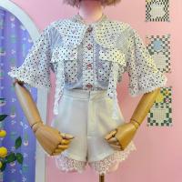 ราคา เสื้อลายสก็อต คอบัวและแขนจุดลายกระต่าย สีฟ้า งานป้าย (20462479024)