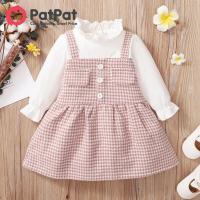 ราคา PatPat Frilly Collar Long Sleeve Splicing Pink Baby Faux Two Houndstooth Dress (16931412029)