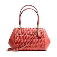 ราคา กระเป๋าถือ COACH แท้ หนังแท้จับจีบ สายหนังแท้ รุ่นหรูจาก Shop สวยหรูมาก มีสายยาว COACH 25982 MADISON MADELINE GATHERED TWIST LEATHER EAST WEST SATCHEL BAG VERMILLION สีส้ม (7769092732)