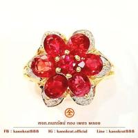 ราคา แหวนพลอยออร์เรนจ์แซฟไฟร์ พลอยสวยมาก น้ำหนักรวม 3 4 กะรัตดีไซน์เป็นรูปดอกไม้ ประดับด้วยเพชรแท้ ตัวเรือนทองคำแท้ 90 (17974379308)