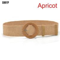 ราคา DMYP เข็มขัดยางยืดฤดูร้อนผู้หญิงเข็มขัดถักฟางโบโฮวินเทจหัวเข็มขัดกลม (11870994642)