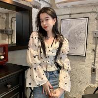 ราคา เสื้อครอปปาดไหล่แขนยาวใส่แขนตกก็ได้มีแขนก็ดี แต่งจั้มแขน เข้ารูปสะดุดตา ลายดอกผูกเชือกอก ปังสุด (12197585460)