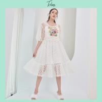 ราคา Tohns Bouquet Crochet Handmade Dress ชุดเดรสซีทรูตกแต่งด้วยเสื้อถักโครเชต์ช่อดอกไม้ (13679811394)