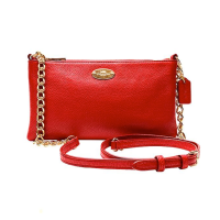 ราคา กระเป๋าสะพาย COACH แท้ หนังแท้ หนังนิ่ม สีสวย สายหนังแท้และโซ่ ปรับความยาวสายได้ มีช่องใส่บัตรด้านหลัง COACH 52709 PEBBLED LEATHER QUINN CROSSBODY MINI SHOULDER BAG Classic Red (21358588286)