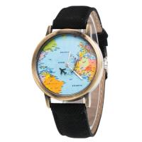 ราคา นาฬิกาข้อมืออะนาล็อกควอตซ์ทรงกลมสายผ้ายีนส์แผนที่โลกแบบย้อนยุคสำหรับทุกเพศ (9930674135)