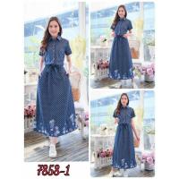 ราคา แมกซี่เดรสยีนส์ ชุดยีนส์ยาว ชุดติดกัน พิมพ์ลายจุดปักลายดอกไม้ชายชุดสวยมาก ขนาด Free size รอบอก 40 (18010042484)