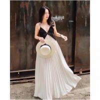 ราคา TW12336 เดรสสายเดี่ยวกระโปรงอัดพลีท (12402464523)