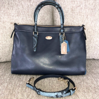 ราคา กระเป๋าถือ COACH แท้ กระเป๋า หนังแท้ทั้งใบ หนังฟอกแบบกันรอยขีดข่วน สายหนังลายหนังงู มีสายยาว ทรงสวยหรู ใบใหญ่ COACH 35887 MORGAN SATCHEL IN EXOTIC TRIM LEATHER Midnight (12037462579)