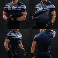 ราคา เสื้อรัดกล้ามเนื้อสำหรับผู้ชายเสื้อยืดพิมพ์ลายกัปตันอเมริกาแห้งเร็วเสื้อออกกำลังกายรัดรูปเล่นกีฬาวิ่งเสื้อใส่เล่นกีฬา (639168330)