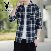 ราคา PLAYBOY เสื้อเชิ้ตแขนยาวลายสก๊อตผู้ชายแฟชั่น (19765331215)
