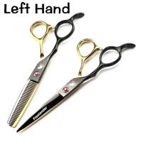 ราคา กรรไกรตัดผมสำหรับร้านตัดผมซ้ายมือ6 0นิ้วสีดำทองซ้ายกรรไกรผมมือซ้ายตัดบางแบน (20451720252)