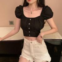 ราคา เสื้อครอปแขนตุ๊กตาดีเทลแต่งกระดุมหน้า เสื้อผ้าผู้หญิงทรงสวยแบบลายสก็อตและไม่มีลาย เสื้อครอปเนื้อผ้าดีสีสวยมากๆ (14854174624)