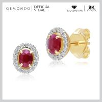 ราคา Gemondo ต่างหูทองคำ 9K ประดับทับทิม Ruby สไตล์คลาสสิกทรงรีเพชรล้อม ดีไซน์สตัด ต่างหูพลอย ต่างหูทับทิม อัญมณีแท้ (19428210800)