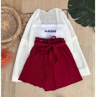 ราคา ชุดเซ็ต3ชิ้นเสื้อคลุมไหมพรมบาง เกาะอกสกรีนลาย กางเกงอัดพลีท (19359556845)