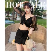 ราคา 028207 ชุดว่ายน้ำชุดเดินหาด2ชิ้น เสื้อสายเดียวเกาะอก กระโปรงซับในกางเกง เซ็กซี่ น่ารักแขน7สวน (7701435688)