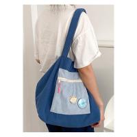 ราคา กระเป๋าสะพายข้างผ้าลูกฟูก ทูโทน แถมเข็มกลัด มี 6 สี (20470558342)