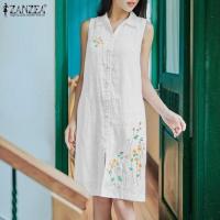 ราคา ZANZEA ชุดเดรสแขนกุดคอปกแขนกุดทรงเอไลน์ชุดเดรสมินิพิมพ์ลายดอกไม้แฟชั่นใหม่ 8 (21306848650)