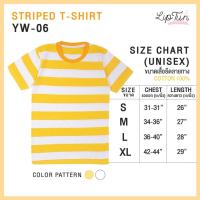 ราคา Liptun T Shirt เสื้อยืดลายทาง เสื้อยืดลายขวาง Striped T shirt Fashions ผ้านิ่ม สบาย เนื้อผ้า Cotton 100 ลายสี เหลือง ขาว YW 06 (19999397776)