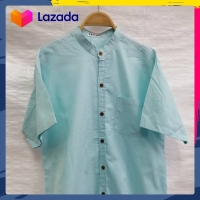 ราคา เสื้อเชิ้ตคอจีนแขนสั้น สีเขียวมินท์ ผ้าอ๊อกฟอร์ด (19727856952)