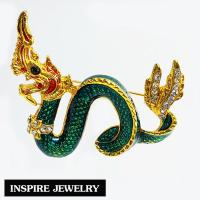 ราคา Inspire Jewelry เข็มกลัดพญานาค สีเขียว งานลงยาฝังเพชร ตัวเรือนหุ้มทองแท้ 100 24K นำโชค เสริมดวง สวยหรู (122490731)