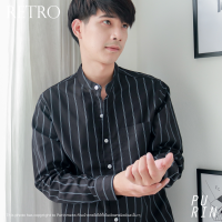 ราคา Purinmens Retro เสื้อเชิ้ตผ้าคอตตอนผสมลินิน คอจีน ลายทาง สีขาว สีดำ สีกรม ดีไซน์เรียบง่าย แมทชง่ายกับกางเกงสแล็ค และยีนส์ตัวโปรด (16182346111)