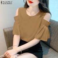 ราคา ZANZEA เสื้อเบลาส์สไตล์เกาหลีสำหรับผู้หญิงชุดเดรสสั้นแบบสวมหัวคอกลมลำลองแขนบานออกสไตล์ใหม่ 2 (20607162294)