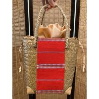 ราคา กระเป๋าสานกระจูดทรงถัง สีธรรมชาติ แต่งผ้าฝ้ายทอมือแท้สีแดง งานแฮนด์เมดทั้งใบ ซับในรูด (11086954607)