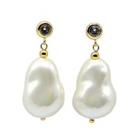 ราคา ต่างหูมุกขนาดใหญ่สีขาวต่างหูไข่มุกบาร็อคเงาเพทายผู้หญิงต่างหูเครื่องประดับหมั้น (14161615601)