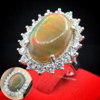 ราคา แหวนโอปอลไฟ ล้อมเพชร แหวนเงินแท้ ชุบทองคำขาว พลอยโอปอลแท้ YTG 11139 (7435295141)