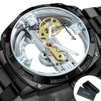 ราคา Forsining นาฬิกาโชว์กลไกแบบใสสำหรับผู้ชายนาฬิกาแบรนด์ชั้นนำสายเหล็กหรูหราทรงสี่เหลี่ยมสีทอง (14509116022)