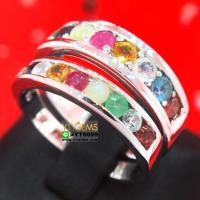 ราคา แหวนคู่ นพเก้าแท้ แหวนเงินแท้ ชุบทองคำขาว พลอยนพเก้าแท้ พลอยแท้ครบตามตำรา หน้าแหวน 4 และ 5 5 มม YTG 10470 (17357309032)